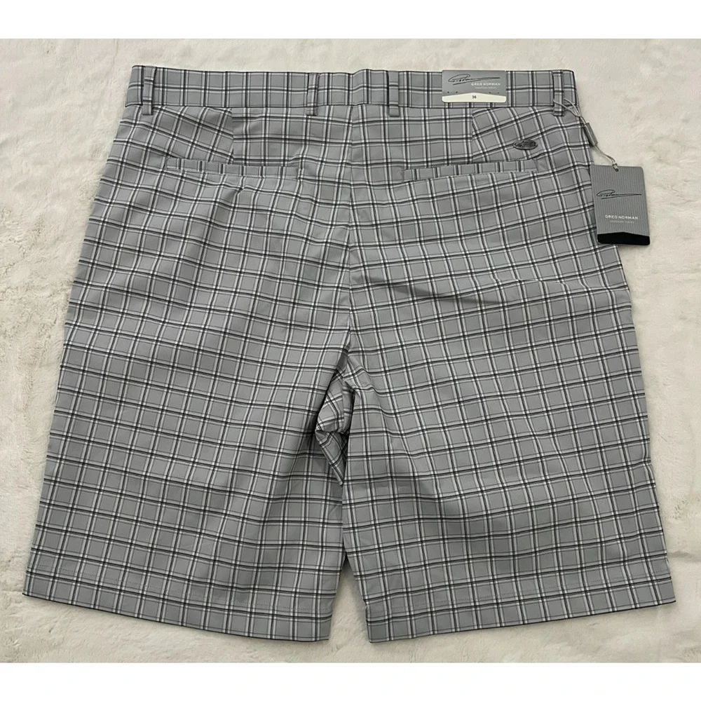 Greg Norman Mens Golf Shorts Size 36 Gray Plaid Stretch Performance NWT Golfing